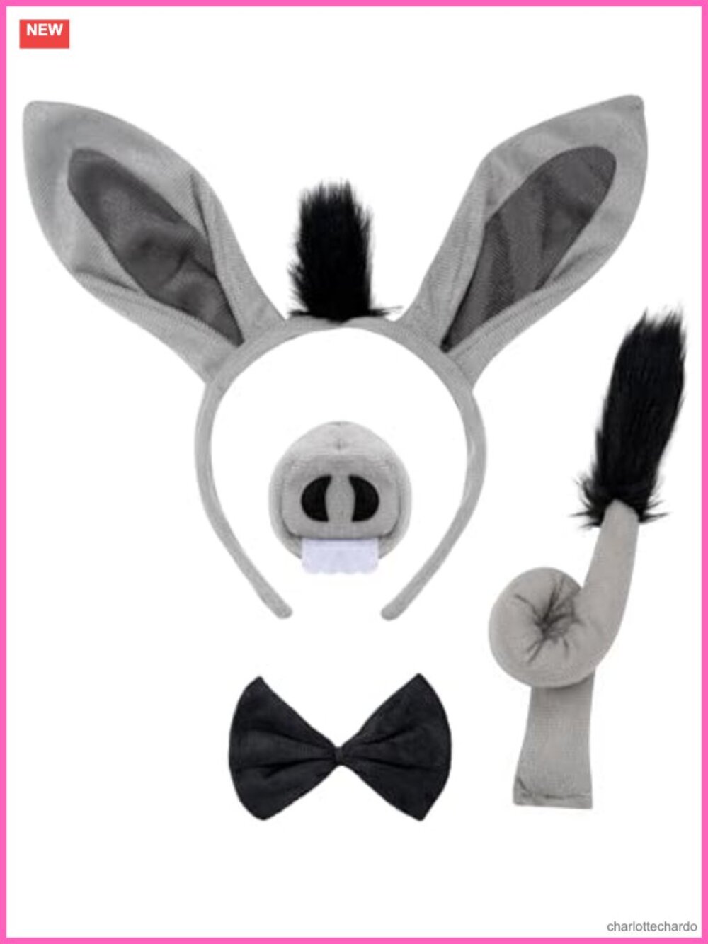 Donkey Costume Set 4 Piece Ears Headband Nose Tail Bowtie